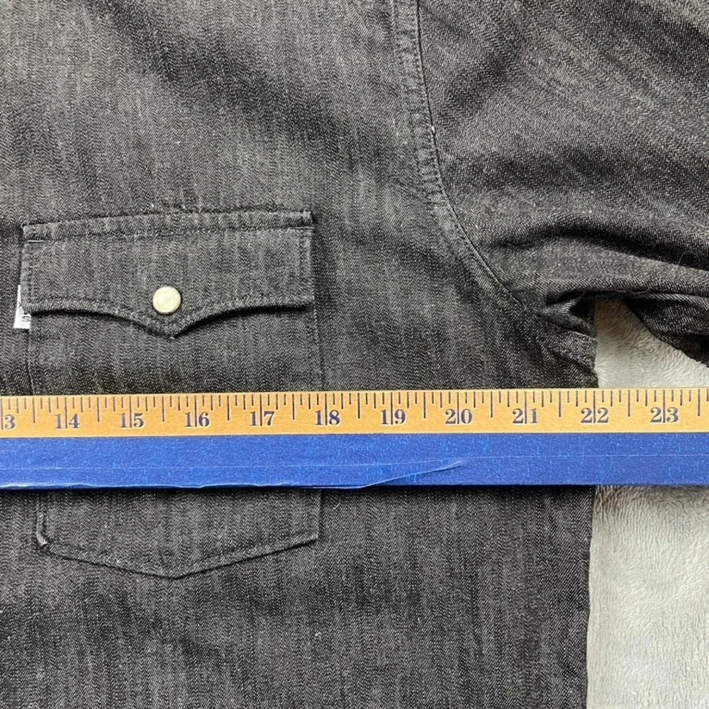 Levi's Mens Black Denim Western Pearl Snap Front Shirt Modern Fit Large Western - Picture 7 of 16